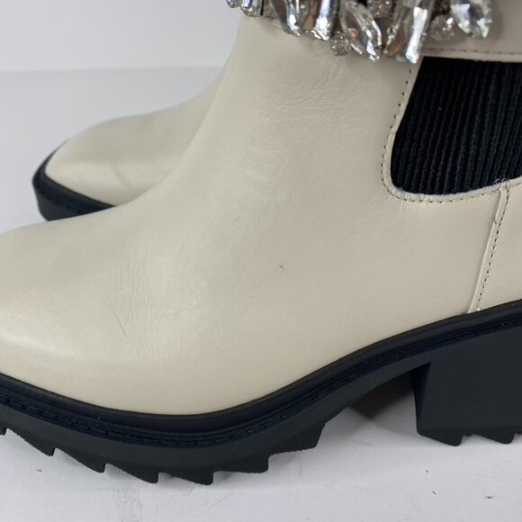 Karl Lagerfeld Paris Ivory Chunky Heel Embellished Platform Combat Boot Size 7.5 - Picture 11 of 11